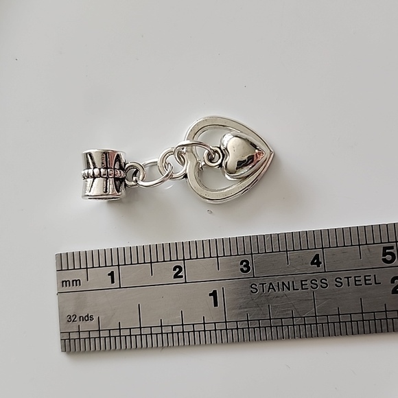 🄽🄴🅆 Double Heart Charm for European Style Bracelets Fits Pandora - Picture 2 of 2